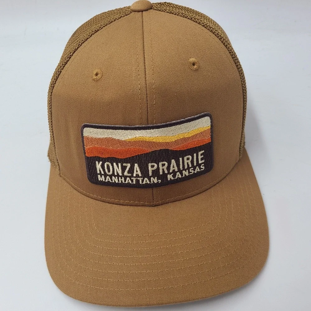 Konza Prairie Hat Fitted (Seems S-M) Mesh Brown Patch Kansas Biological Station